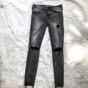 GREY AND BLACK -MID RISE SKINNY JEANS - RIPPED